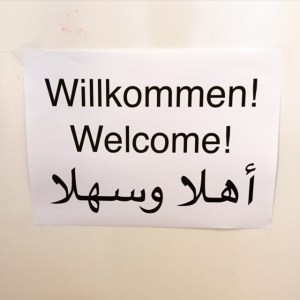 A welcome sign at the entrance to the Sechshauser Street Church, home of the English-Speaking United Methodist Church of Vienna, Austria